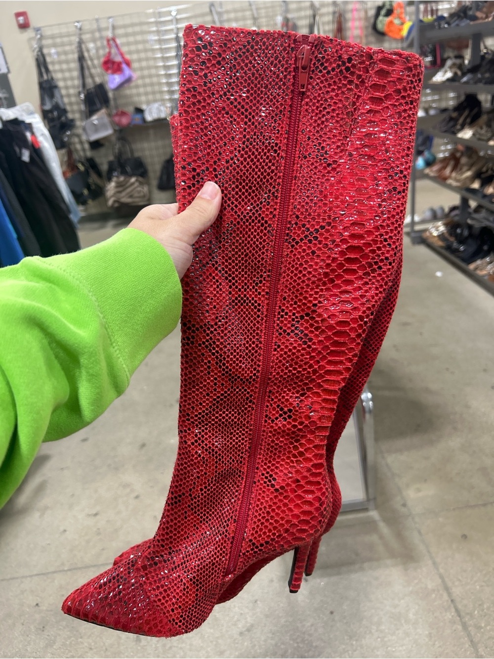 Thalia Sodi Red Snake-Embossed Pointed-Toe Stiletto Knee Boot